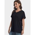 thumbnail image 3 of Women's V Neck T Shirts Casual Rolled Short Sleeve Side Split Summer Tops Loose Fit, 3 of 6