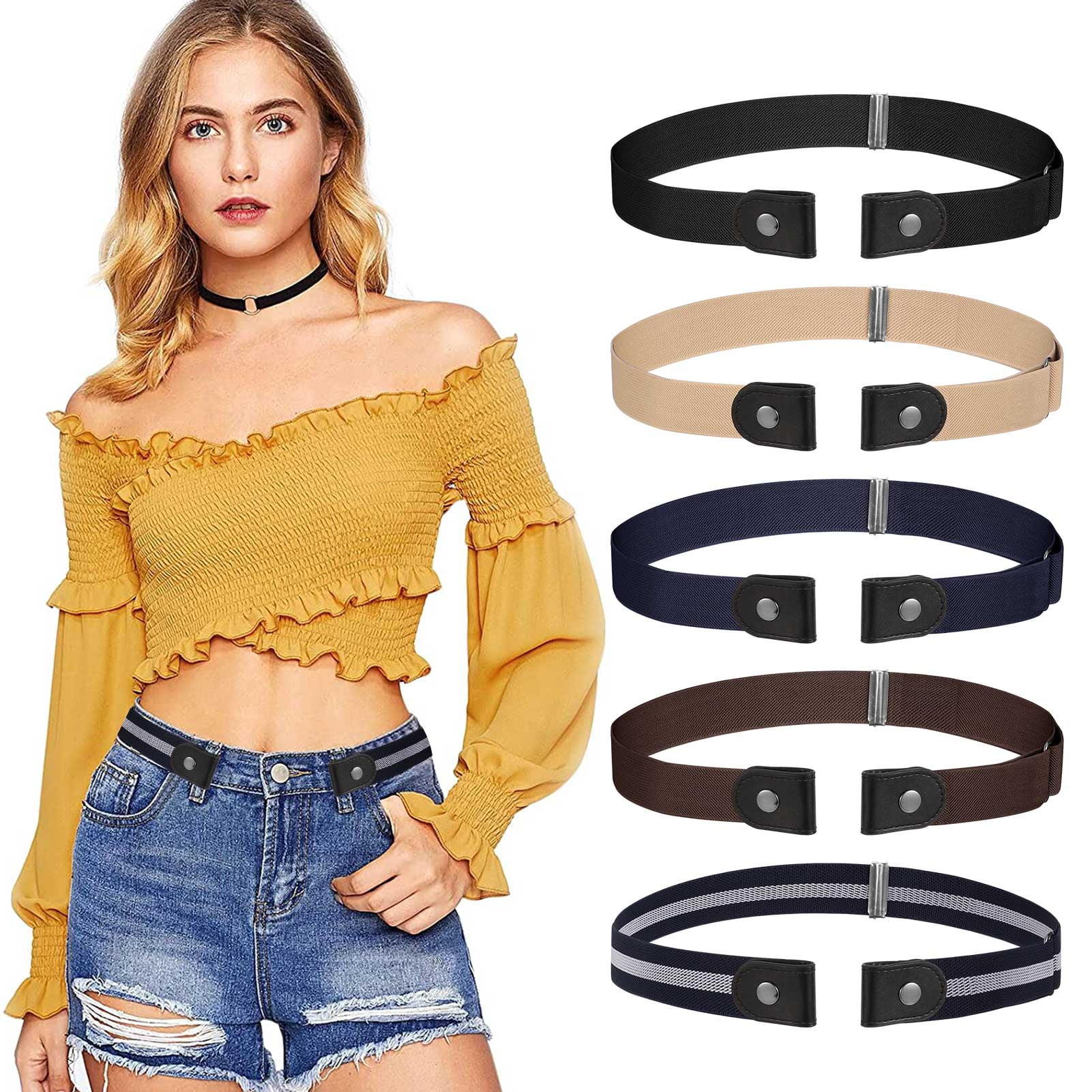 Qweryboo 5 Pieces Belt without Buckle, Elastic Belt no Buckle Stretch