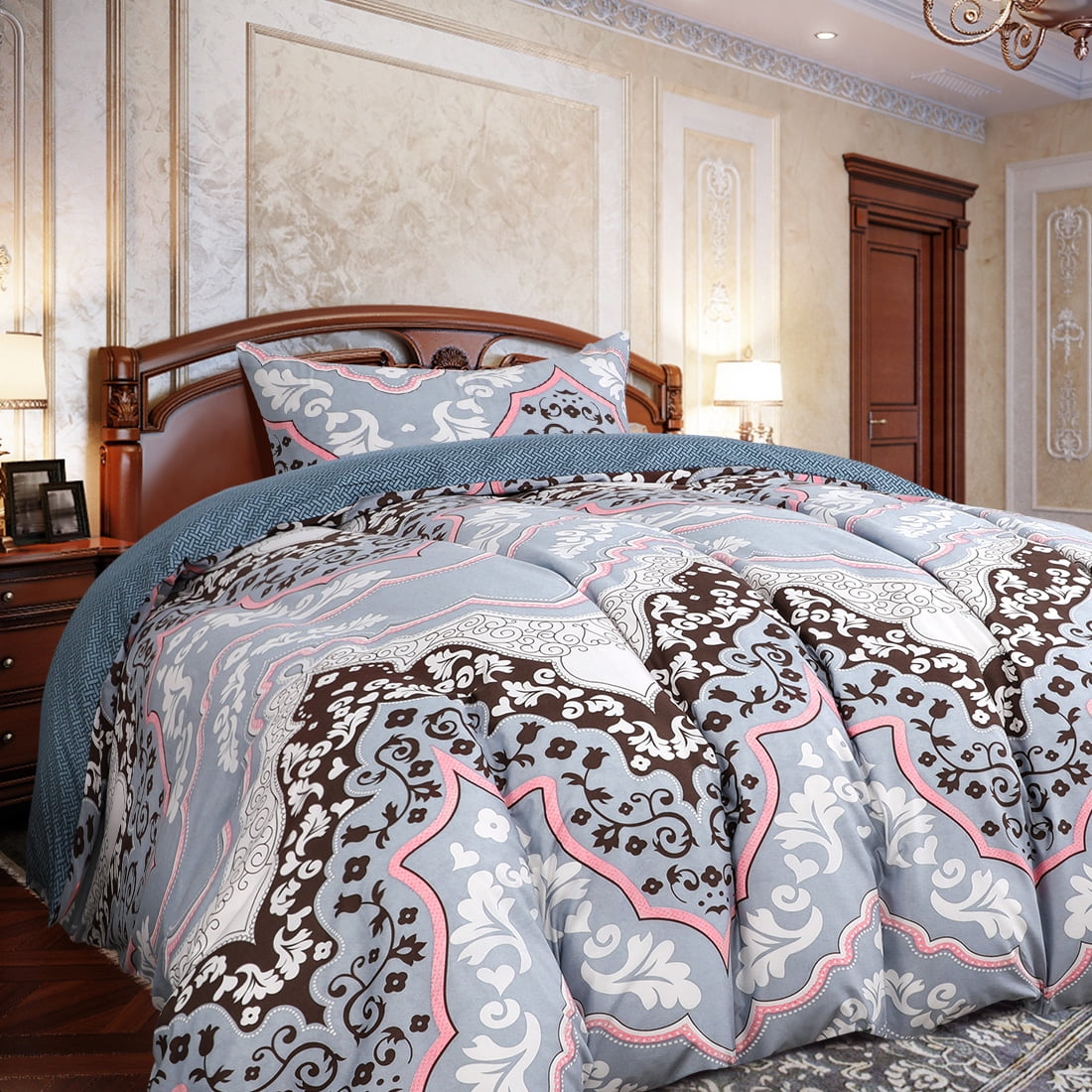 Duvet Cover Set (No Duvet) Reversible Retro Floral Pattern Design