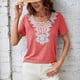 thumbnail image 3 of Gibobby Playera de Manga Corta con Cuello Redondo Camiseta suelta casual verano Cuello redondo encaje hueco Top casual(Rojo,XL), 3 of 5