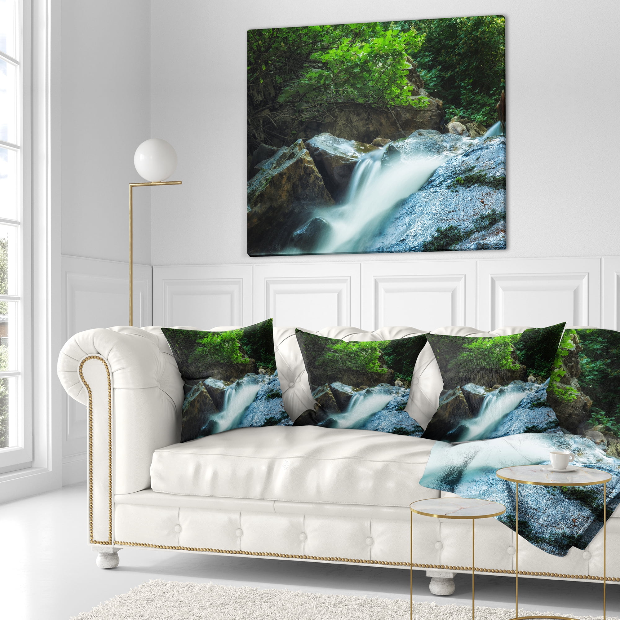 Designart Water Slide over the Moss - Landscape Printed Throw Pillow - 18x18