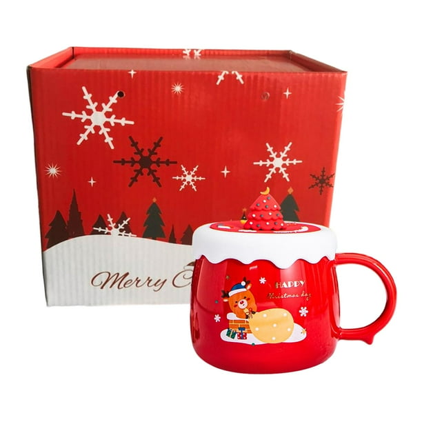 Taza de café de Navidad Bebidas Taza de té y tapa Taza de cerámica de Navidad decorativa de 430 ml para oficina Cocina Fiesta de Acción de , BLESIY Taza de café