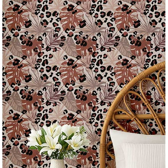 S4Sassy Tropical Leaf Wallpaper - Jungle Removable Wall Covering, 25" X 120" Self-Adhesive Vinyl Walls Paper, Decorative Wallwrap, Easy Diy Walls Covering For Bedroom, Living Room - Brown