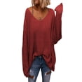 thumbnail image 4 of Long Sleeved Fall Winter Women V-neck Loose Sweater Oversize Knit Pullover, 4 of 4