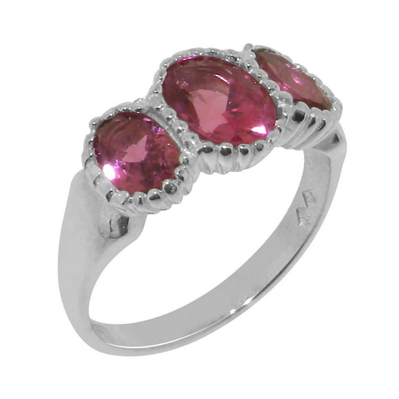 LBG British Made 9k White Gold Real Genuine Pink Tourmaline Womens Promise Ring - 33 size options - Size 8.25