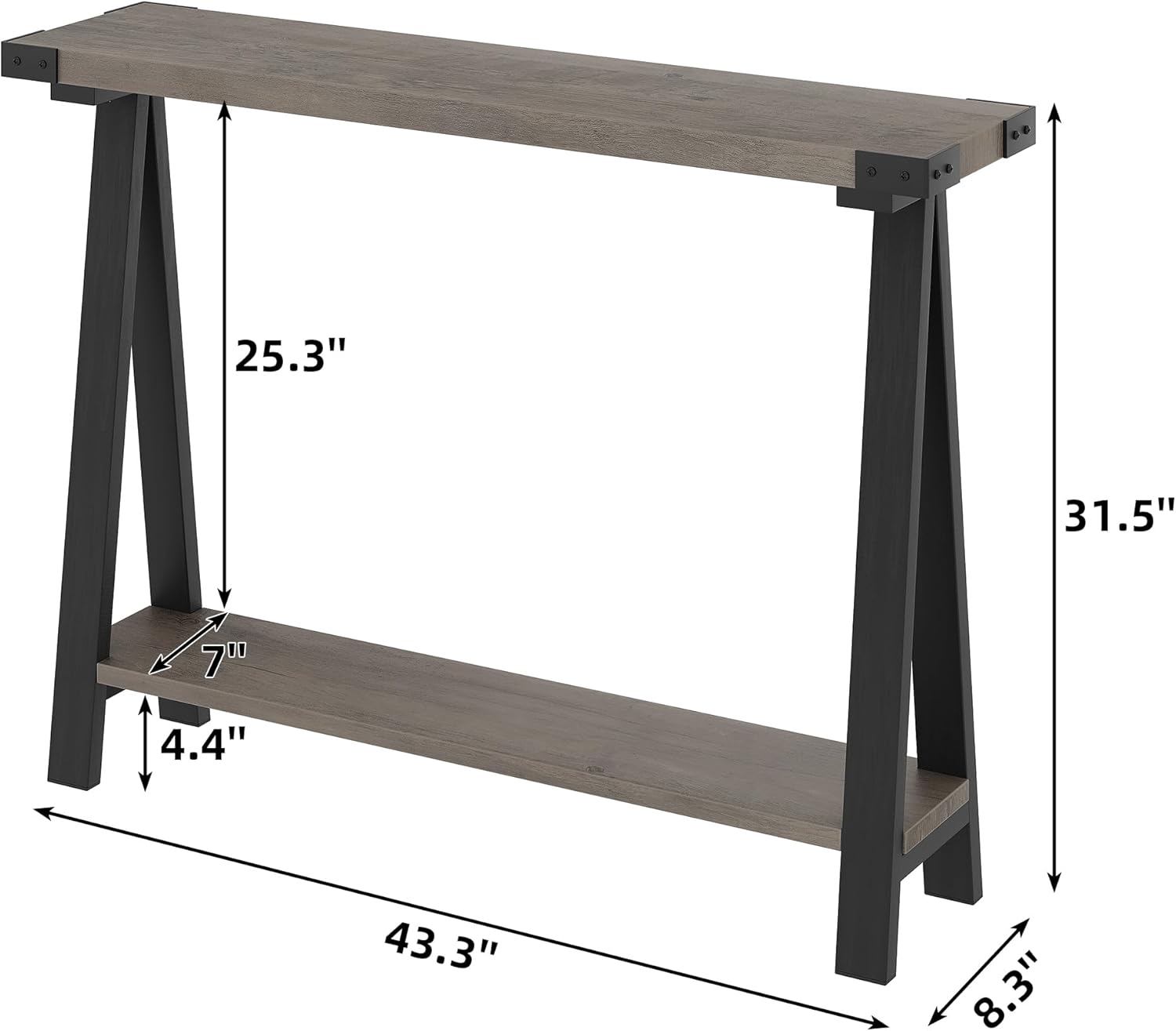 Entryway Console Table, 43" Sofa Table with Metal Legs, 2 Tier Narrow Entry Table Entry Hallway Table with Thicker Desktop, Modern Behind Couch Table