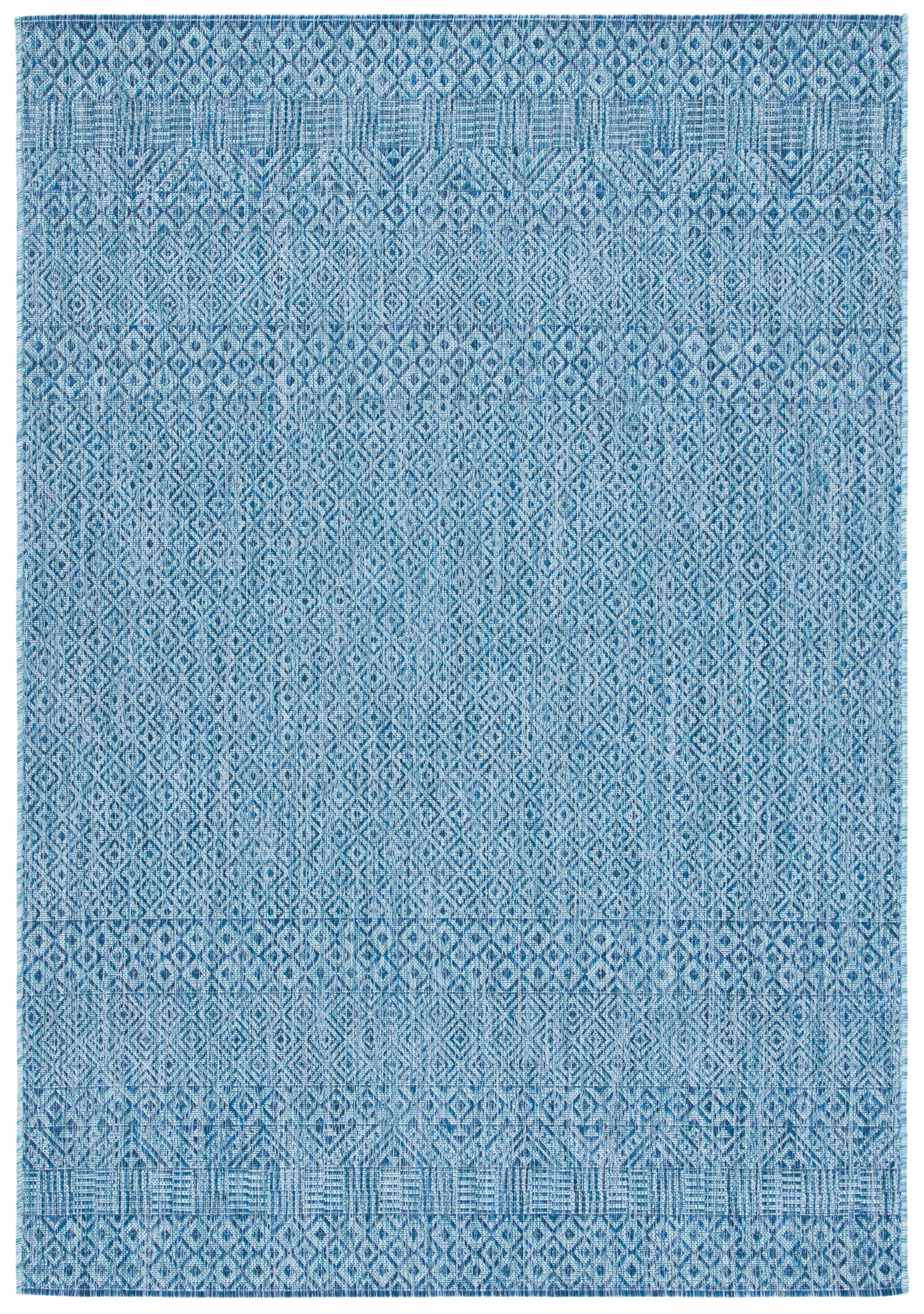 SAFAVIEH Courtyard Evander Geometric Indoor/Outdoor Area Rug, Aqua/Navy, 8' x 10'