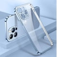 thumbnail image 1 of Luxury Plating Square Frame Silicone Transparent Case on For iPhone 11 12 13 14 15 Pro Max X XR XS Max 7 Plus Clear Back Cover Sierra Blue For iPhone 11Pro Max, 1 of 6