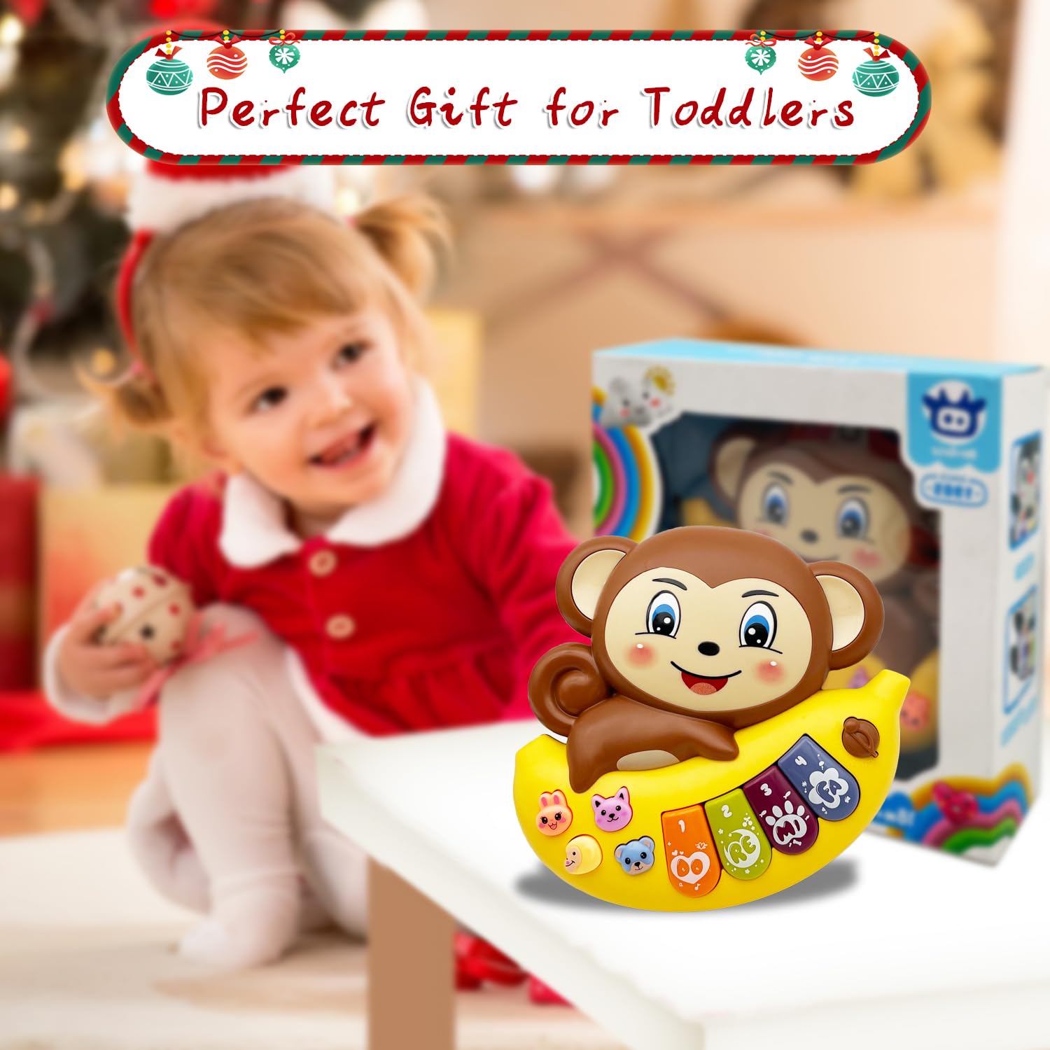 Baby Piano Toy Electronic Keyboard with Animals Sounds, Musical Toys for Babies 12 M+(Monkey)