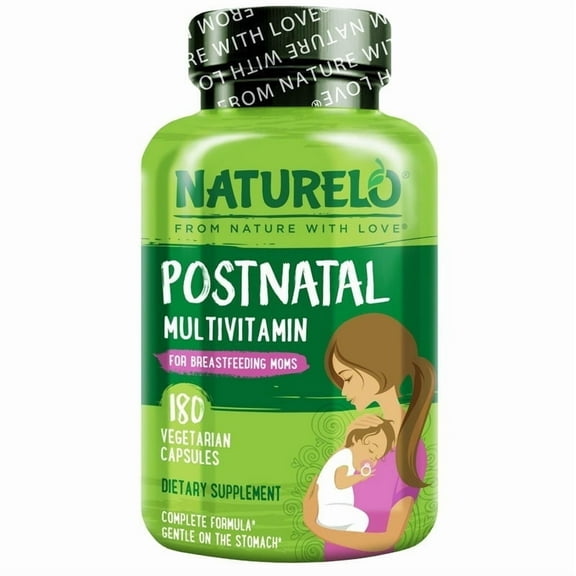 NATURELO Postnatal Multivitamin - Supplement for Breastfeeding Women - Plant-Based Vitamin D, Folate, Gentle Iron - for Nursing Mother, Baby - Post Natal Lactation Support 180 Capsules