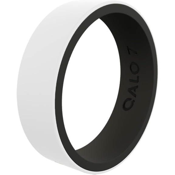QALO Women's White and Black Blank Strata silicone Ring – Durable Wedding Bands with Flexible Comfortable Fit – Skin-Friendly and Lightweight Design – size 09