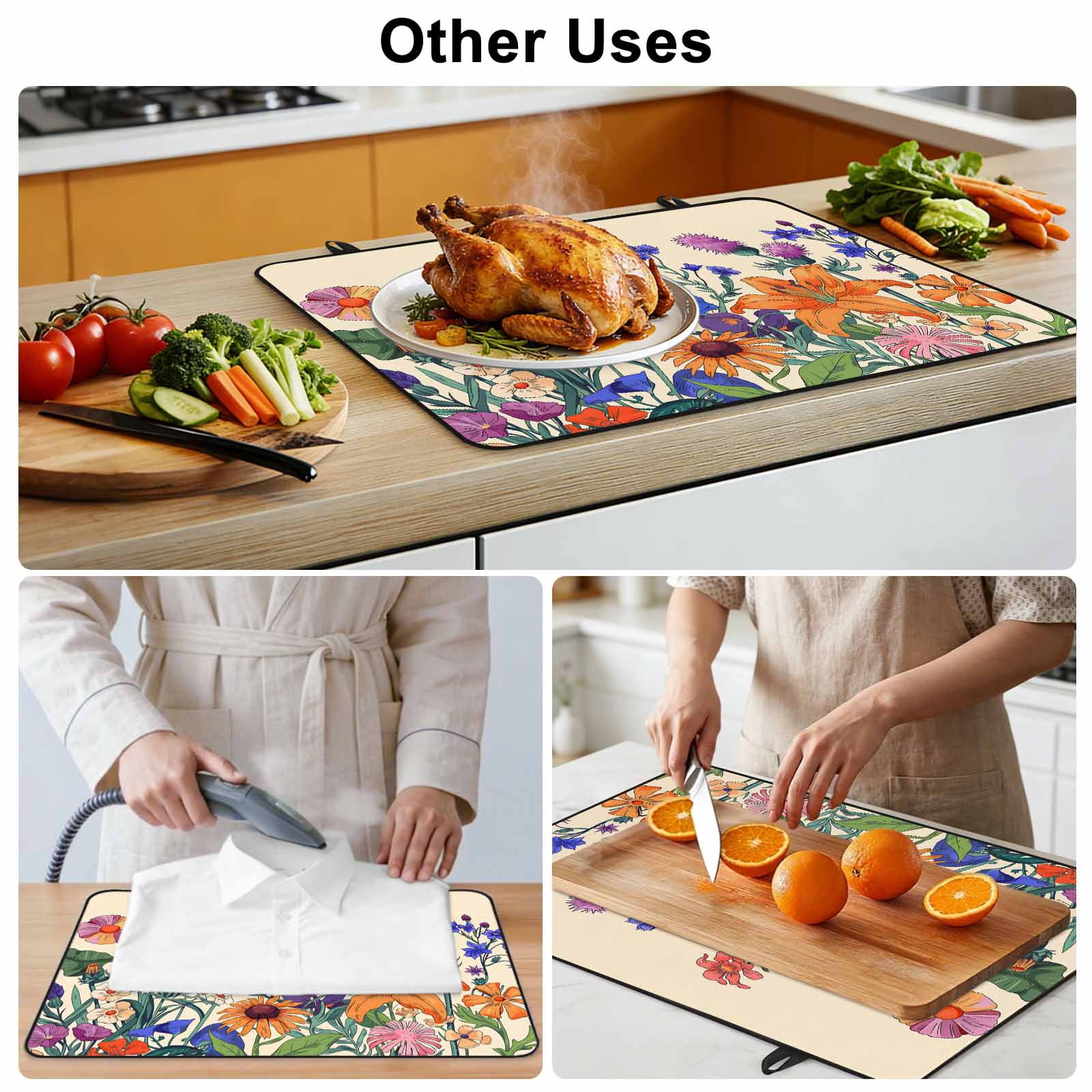 Spring Floral Stove Top Cover for Electric Stove, Heat-proof & Non Slip Glass Top Stove Cover Protector, Purple Yellow Flower Farmhouse Kitchen Flat Cooktop Rubber Mat 24x21 Inches