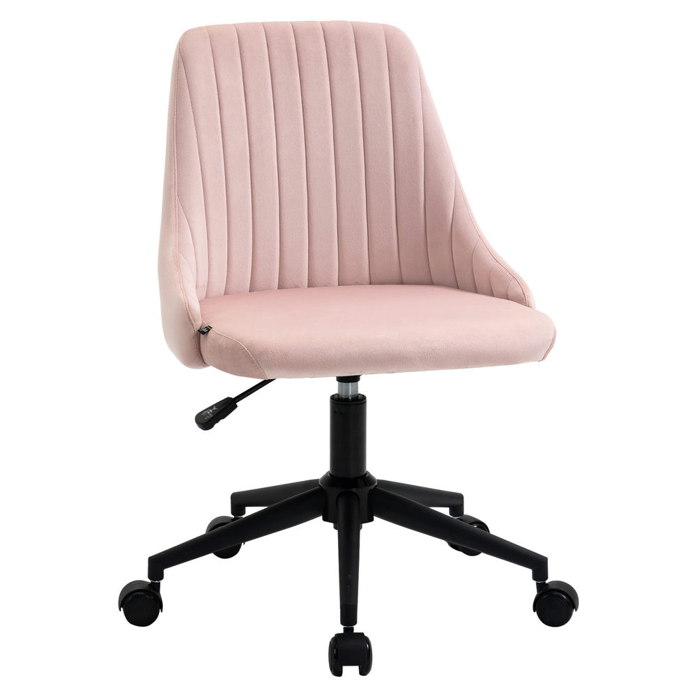 Demi Bonn Scallop Shape Chair with Wheels, Cross Legged Office Chair, Adjustable Swivel Comfy Home Office Vanity Desk Chair, Pink