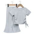thumbnail image 6 of LYMAYTER 2PCS Toddler Baby Girls Solid Flare Pants Outfit Set Kids Short Sleeve Casual Shirt Top Flared Pants 1-10T, 6 of 8