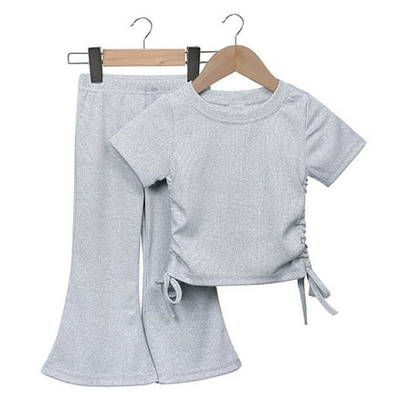 

MXIEZI Baby Girls T-Shirt Outfit Summer Short Sleeve T-shirt Tops + Flare Pants Set 1-10T Kids Bell-Bottom Flared Pants Sets
