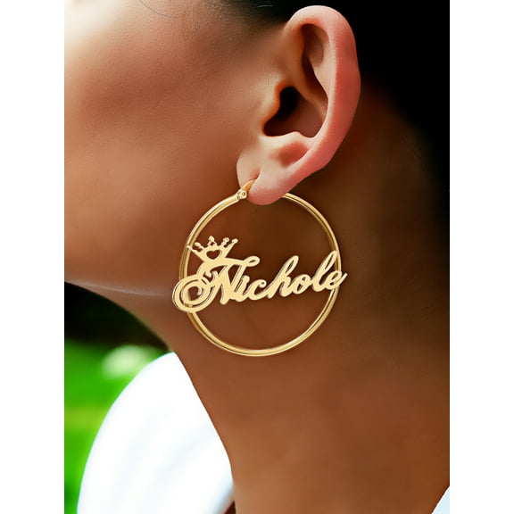 Personalized Hoop Crown Name Earrings