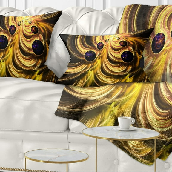 Designart Yellow Fractal Flames - Contemporary Throw Pillow - 12x20