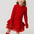 thumbnail image 2 of Splozh Robe Tutu pour Bébé Fille Printemps et Automne Filles Manches Longues Robe en Maille Motif Fête d'Anniversaire Festival Rouge, 5-6 Ans, 2 of 6