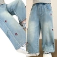 thumbnail image 2 of Elastic Waist Girls' Wide-Leg Jeans | All-Weather Soft Fabric for Outdoor Adventures & Casual Everyday Wear, 2 of 8