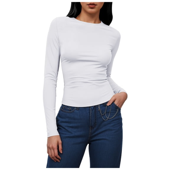 GEWSEY Womens Long Sleeve Shirts Fitted Tops Stretchy Base Layer Basic Tight Thermal Undershirt (White, M)