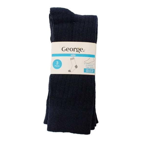 Calcetín Escolar George para Niño Diseño Liso Azul 3 Pares Talla 10-13