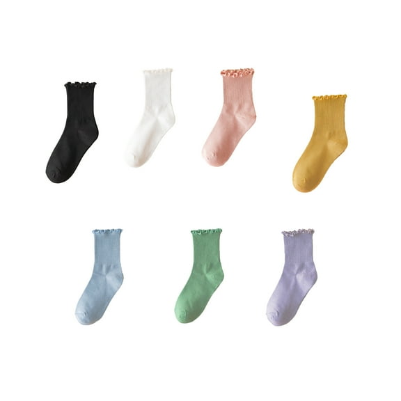 AUQ 7Pair Ruffle Socks Woman,Cotton Womens Socks,Calcetines Para Mujer