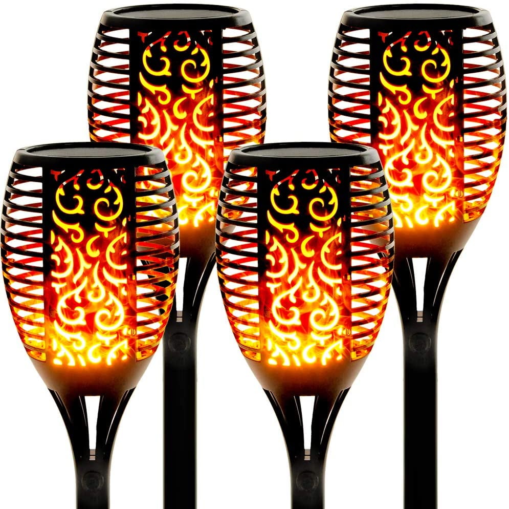 96LED Solar Torch Light Flickering Dancing Flame Garden Waterproof Yard Lamp 