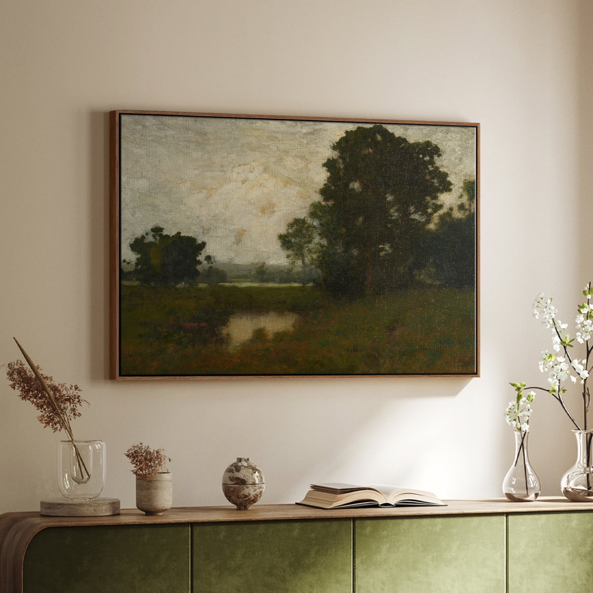 Vintage Landscape-MIV By Wexford Home Framed in Walnut Wood Gallery Wrapped Canvas 25 in. x 37 in.