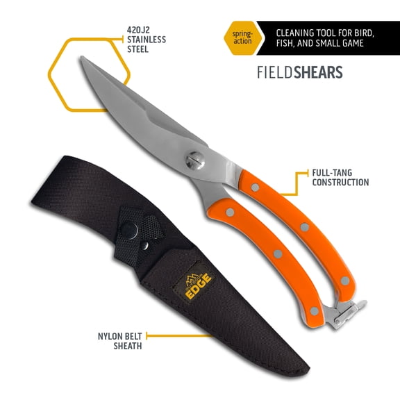Outdoor Edge Heavy Duty Field Shears- Blaze Orange Game Shears with Sheath