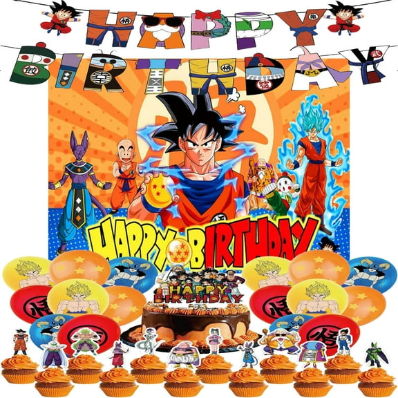 Dragon Ball Party Supplies, Birthday Party Decorations Set Include Banner, Backdrop, Balloons, Cake Cupcake Toppers, for Boys Girls Dragon Ball Theme Party