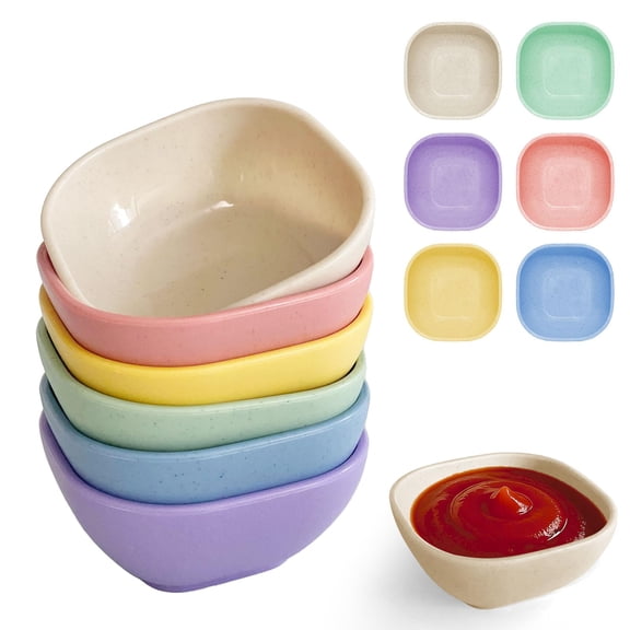 6 Pack 4.5oz Eco Wheat Straw Mini Dipping Bowls, Unbreakable Multi-Color Plastic Ramekins, Reusable Sauce Cups for Ketchup, Condiments & Mini Desserts