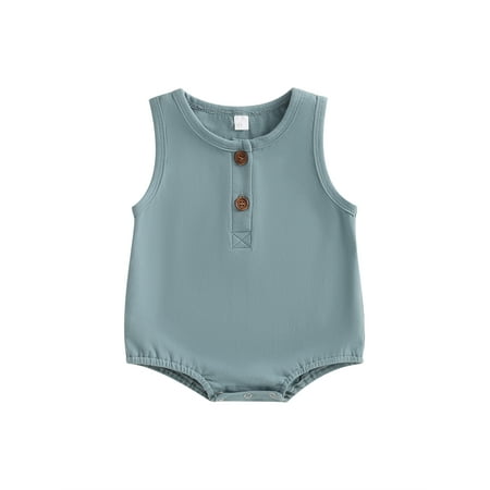 

Wassery Baby Girls Boys Summer Casual Romper 6M 12M 18M 24M Infant Boy Girl Jumpsuit Solid Color Sleeveless Crew Neck Button Playsuit