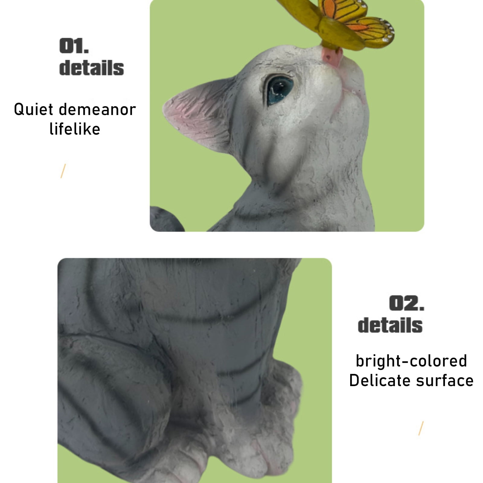 Cat Garden Figurines Outdoor Decor, Solar Statue with LED Lights Waterproof Garden Art Decor for Patio Yard Lawn