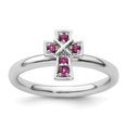 thumbnail image 3 of Natural Rhodolite Garnet Silver Stackable Cross Ring, 3 of 8