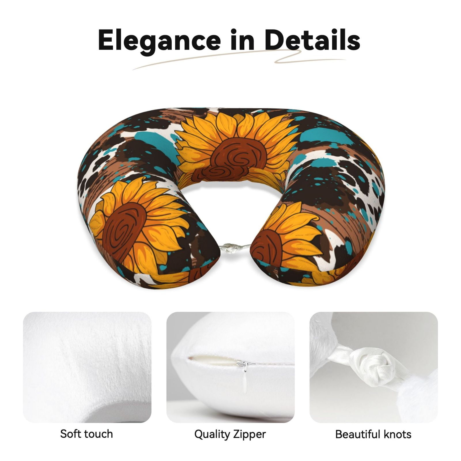 Xecao Vintage Sunflowes Print Memory Foam Cervical Neck Pillow Versatile U-Shaped Pillows for Home,Office,Camping,Travelling,Soft Washable Cover