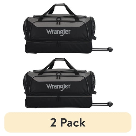 (2 pack) Wrangler 30" Polyester Drop-Bottom Rolling Travel Duffel w/ Interior Toiletry Pocket - Black