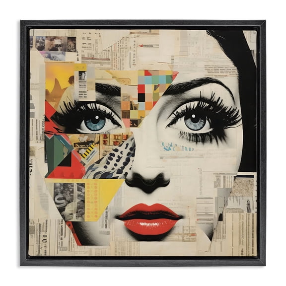 Stupell Industries Contemporary Fashion Collage Pop Portrait Black Floating Frame Canvas Art, 18 x 18, by Creative Studio
