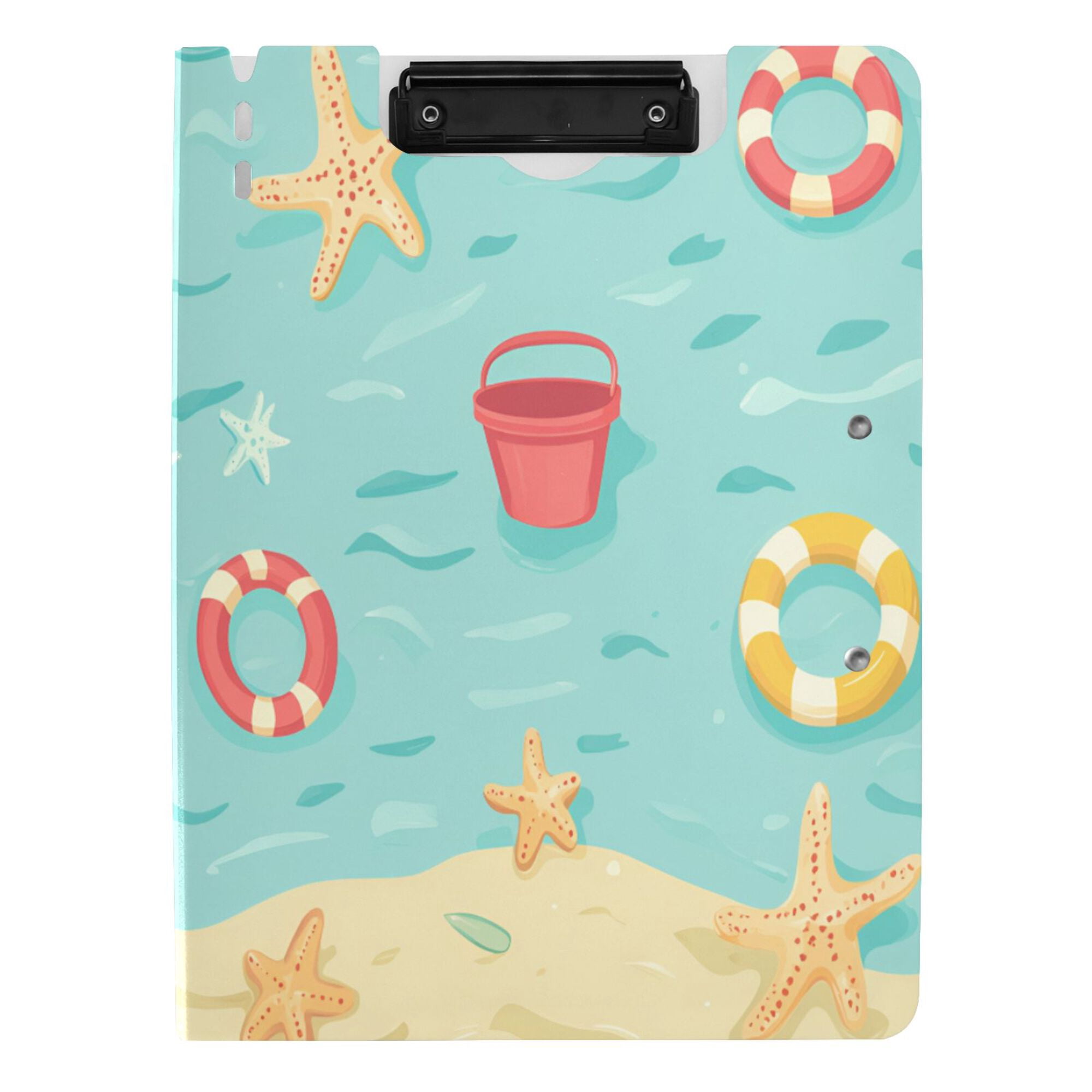 FORMRS A4 Clipboard Folder with Pen Holder Horizontal Foldable School Office Binder, Blue Beach Pattern