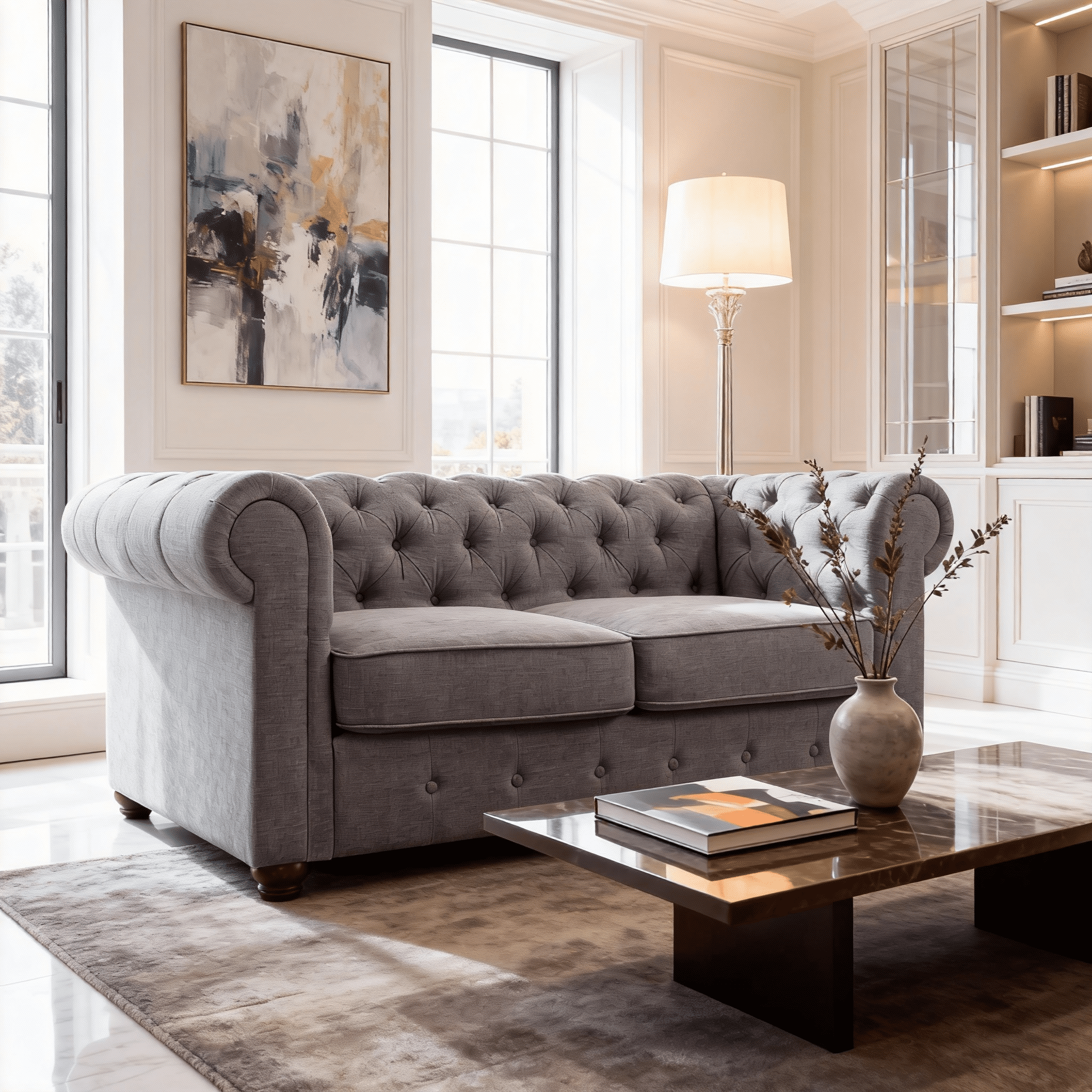 Gewnee Gray 65” Loveseat, Solid Wood Frame & Rubberwood Legs for Living Room, Apartment, Guest Room