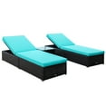 thumbnail image 2 of Outsunny Chaise Lounge Set of 2 w/ 5 Angle Backrest, Table, Cushions, PE Wicker Poolside Chairs, 3-Piece Patio Furniture Set, Dark Brown/Turquoise, 2 of 9