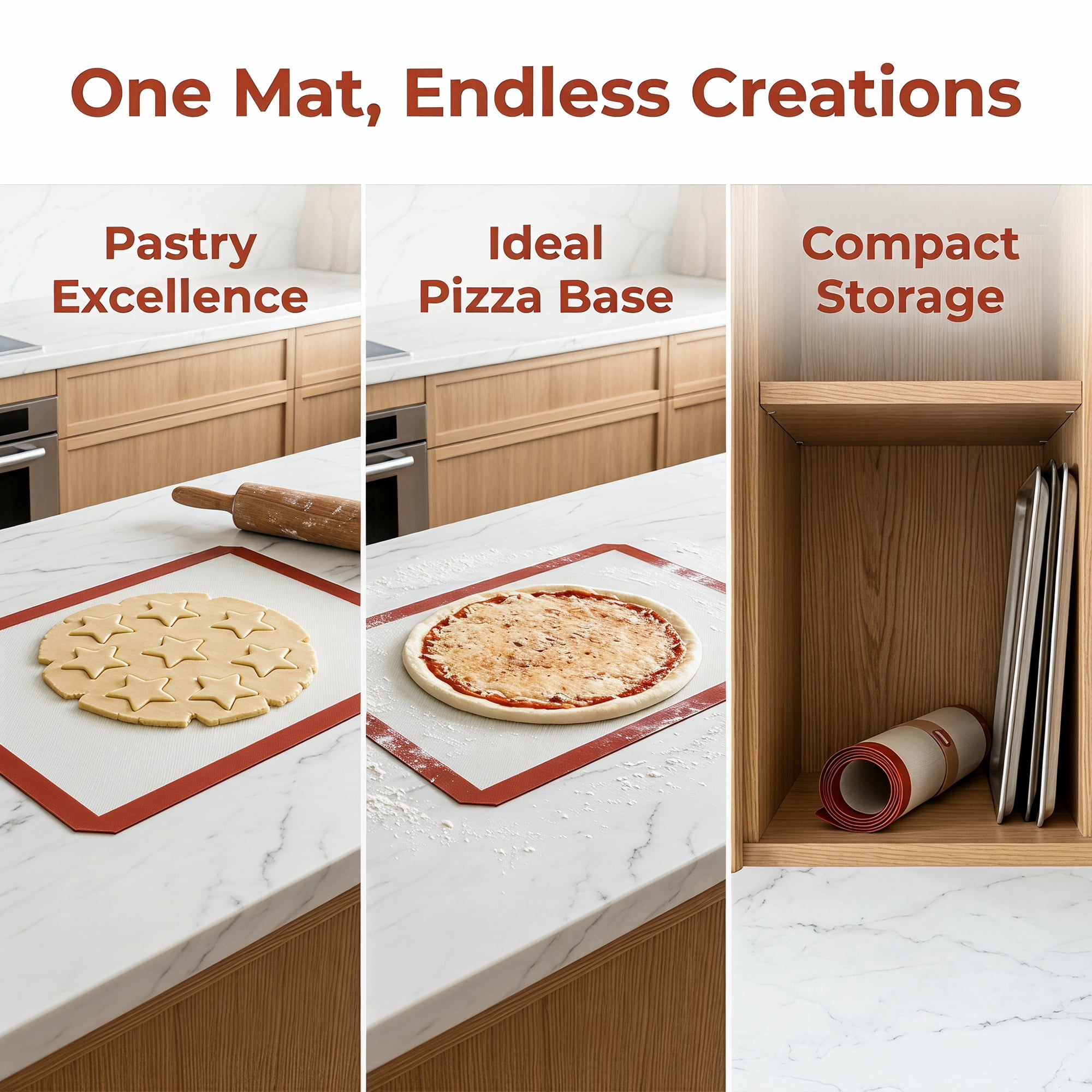Unique Bargains Heat Resistant Dough Rolling Baking Sheet Pastry Mat Red-White 23.6"x15.7"