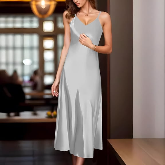 Women'S Casual Dress, Sleeveless V-Neck Summer Dress, Solid Color Fitted Midi Long Dress for Daily Wear