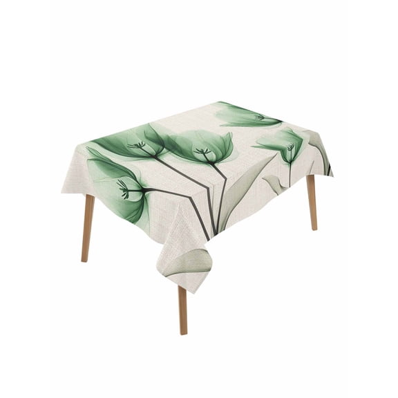 Green Floral Table Cloth, Elegant Tulip Vintage Wildflower Plant Waterproof Tablecloth for Rectangle Tables, Reusable Washable Fabric Table Cover for Restaurant Kitchen Dining Tables 52"x70"
