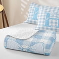 thumbnail image 4 of Catabedysis Blue Plaid Print,Quilt Full,Kawaii Bow Initial Full Bedspread Sets For Girls,3 Pieces, 4 of 7