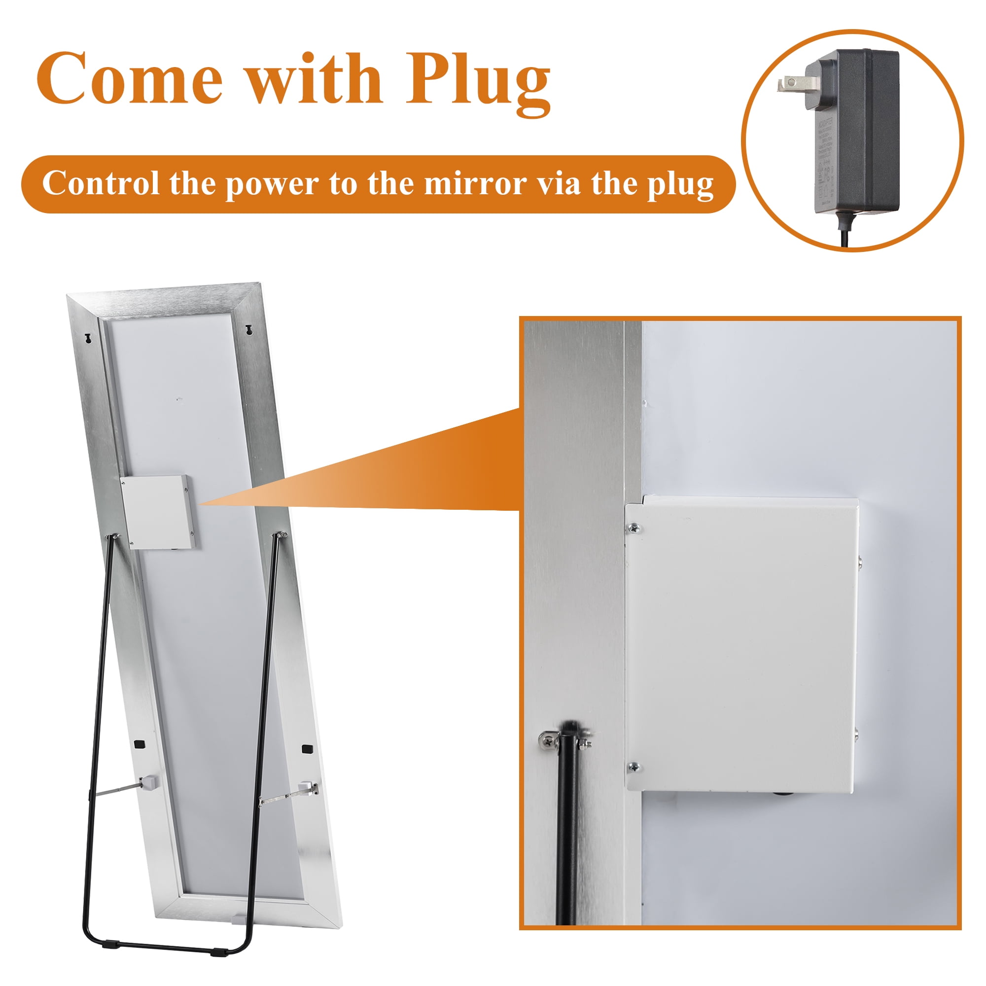 63"x16" LED Floor Mirror Aluminum Alloy Frame Right Angle Full Length Mirror with Bracket,Slive
