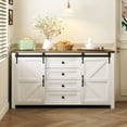 thumbnail image 2 of Sesslife Sideboard Buffet Cabinet with 2 Sliding Barn Doors, Farmhouse Sideboard with Charging Station, 55.1" Wide Wooden Storage Cabinet with 4 Drawers for Kitchen Living Room, White, 2 of 10