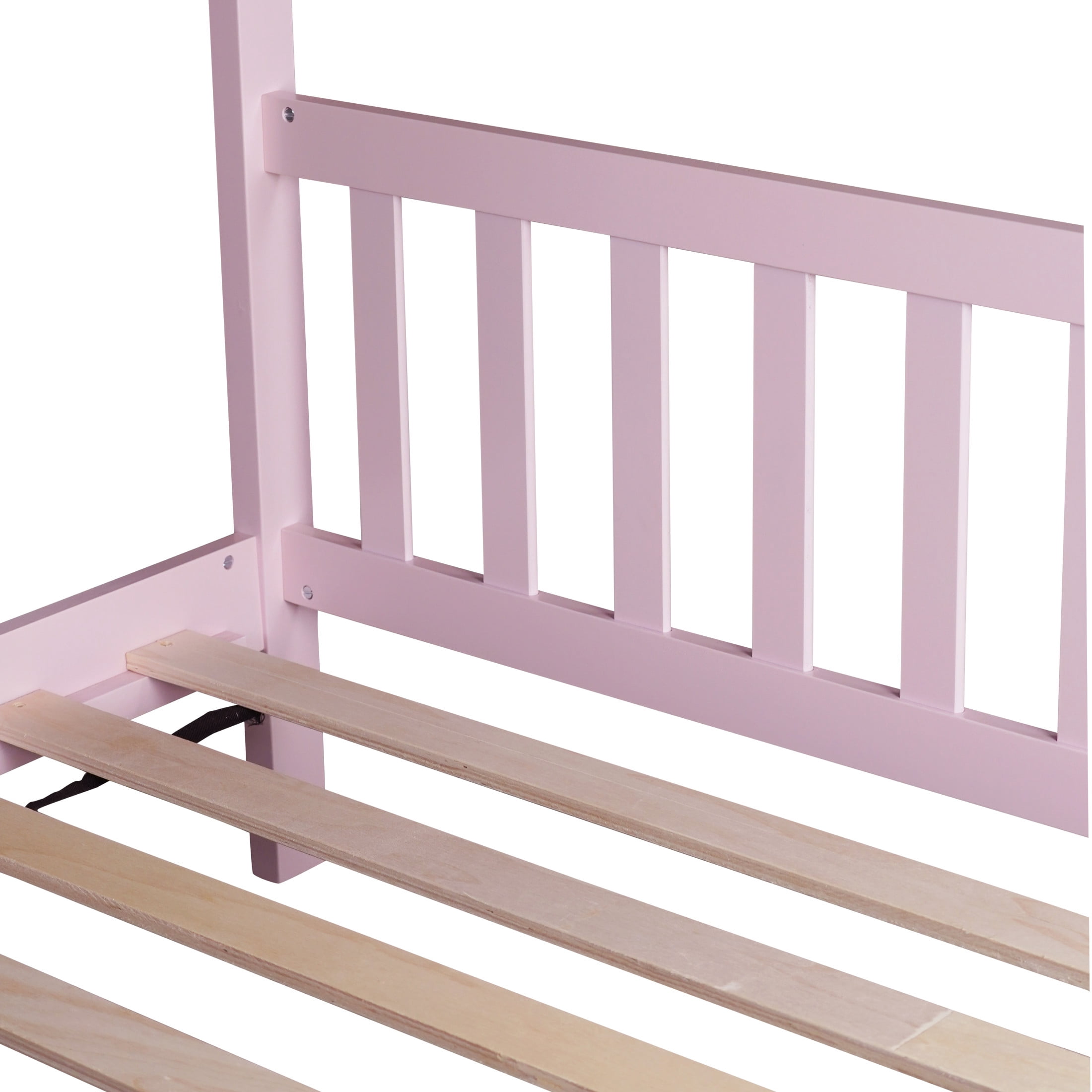 Noble House Lois Twin House Canopy Bed, Rubber Wood Frame with House-Shaped Design and Headboard Footboard, Pink