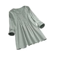 thumbnail image 1 of Blouse Décontractée Confortable pour Femmes Col Rond Boutons Manches Longues polyester Taille (Vert, TTG), 1 of 7