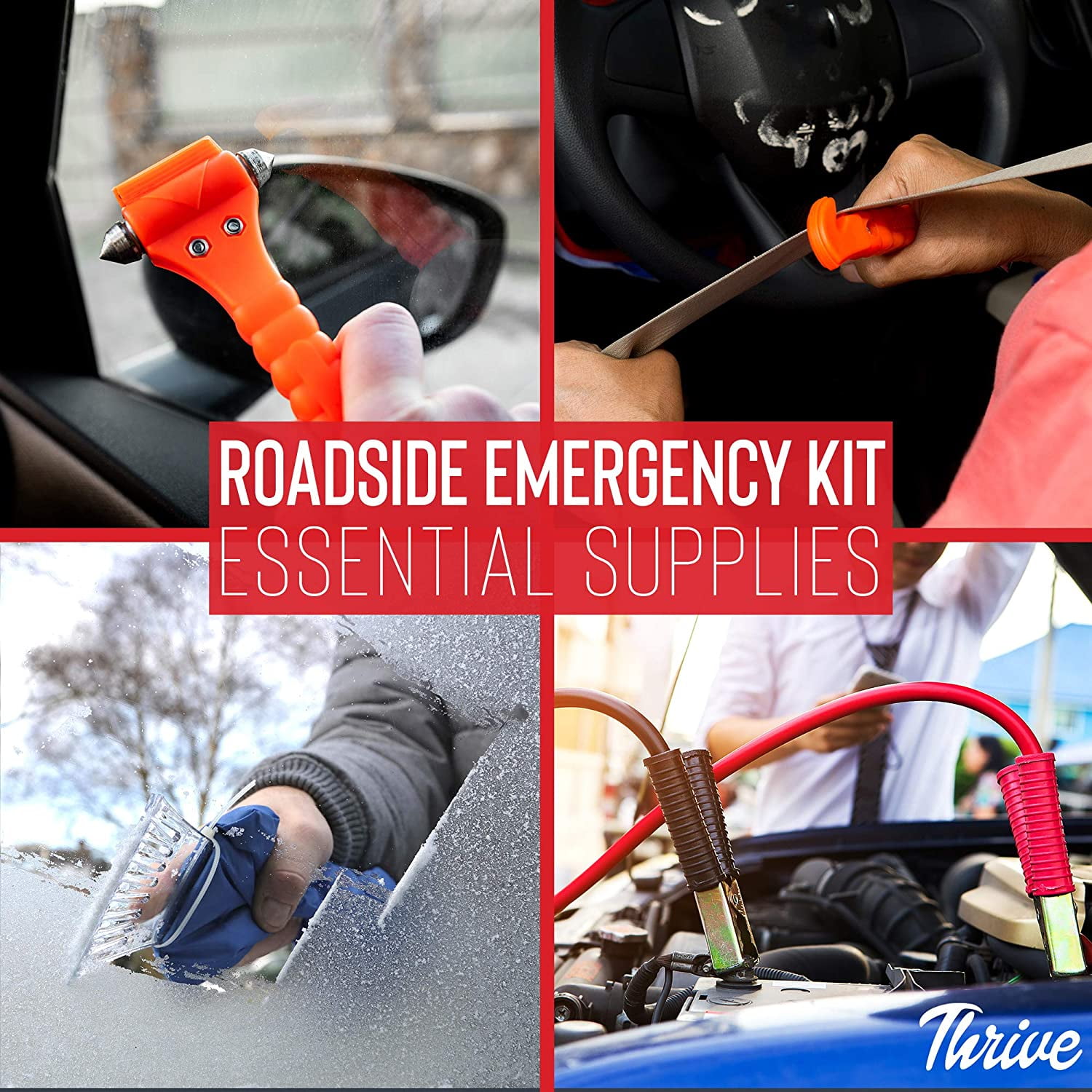 Auto Roadside Emergency Kit - 291 Pieces of Car Equipment with Jumper Cables and First Aid Kit for Any Situation or Accident | Ideal for Every Vehicle, Road Trips, Driving Safety