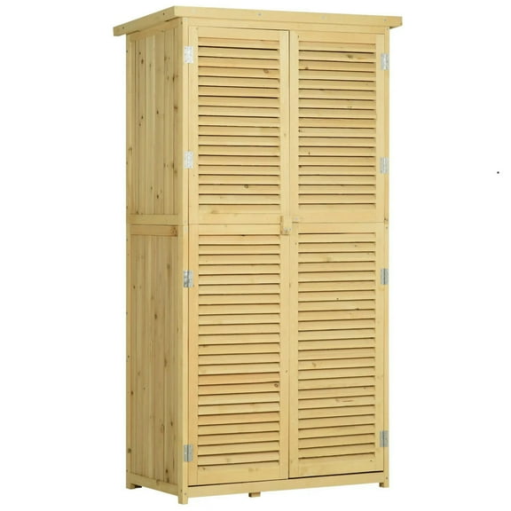 Barara King Outdoor Sheds, Outdoor Storage Tool House,5' x 3' Garden Sheds & Outdoor Storage with Asphalt Roof & 2 Large Wood Doors with Lock, Natural
